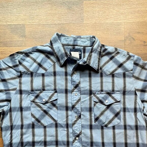 Wrangler Pearl Snap Shirt Mens XL Blue Plaid Western Short Sleeve Cowboy Rodeo - Picture 3 of 8